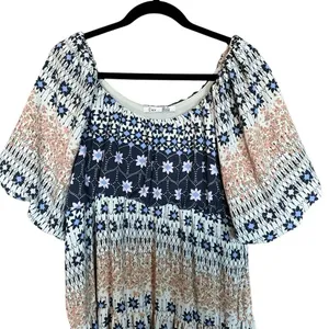 NWT DEX Maxi Dress 1X Navy Floral Boho Tiered‎ Puff Elastic Sleeves Flowy Spring thumbnail 5