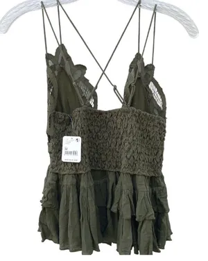 NWT Free People Womens medium olive sparrow green Adella lace cross strap Cami thumbnail 4