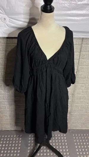 Universal Thread Womens Black V-Neck Puff Sleeve Empire‎ Waist Mini Dress Large thumbnail 1