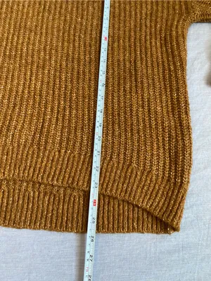 Old Navy Ribbed Turtleneck Sweater in Camel Brown Tunic Length Wool Blend thumbnail 7