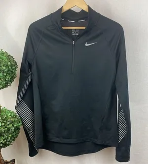 Nike Black Flash Long Sleeve Quarter Zip Dri Fit Running Shirt Top M thumbnail 2
