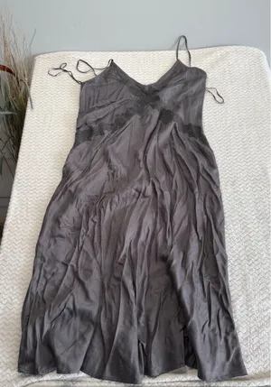 Zara Women XXL Charcoal Grey Lace Trim Viscose Slip Midi Dress 0881/307/818 NWT thumbnail 1