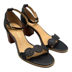 Jack Rogers Womens' Lauren Ankle Strap Mid Heels Black Scalloped Trim Size 9.5 thumbnail 1