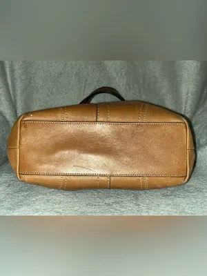 Coach Hamilton (or Hampton-style) cognac/tan leather tote bag with silver-tone thumbnail 12