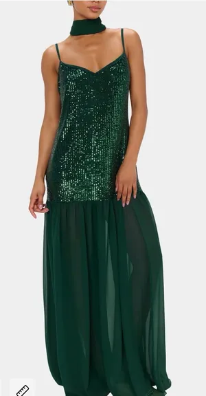 Show Me Your Mumu Emerald Green Sequin Spaghetti Strap Evening Gown Dalia Maxi thumbnail 1