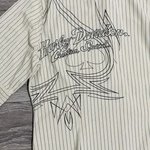 Harley Davidson Women White Pin Stripe Flaming Ace‎ Graphic Button Front XL thumbnail 9