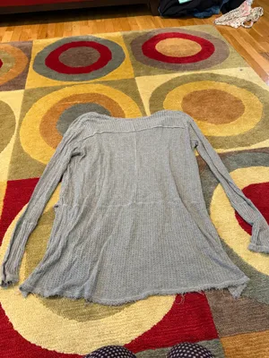 Free People Sunset Park Drippy Thermal Top Grey Long Sleeve Frayed Size Small thumbnail 3