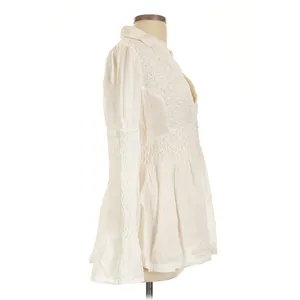 By Anthropologie White Smocked Peplum Blouse M Long Sleeve Boho Cottagecore Top thumbnail 3