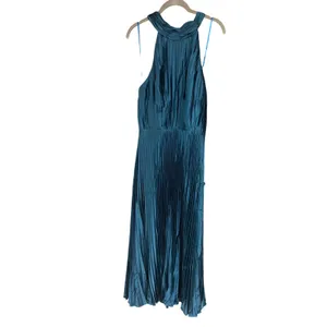 Ieena for Mac Duggal 26909 Pleated High Neck Kitten Bow Midi Dress Teal 8 thumbnail 4