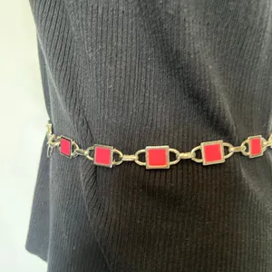 Y2K NY Pink Enamel Link Silver Chain Womens Belt Sz S 31" Adj Festival Coquette thumbnail 7