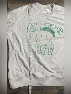 aerie Light Gray Crewneck Sweatshirt with Green 'Santas BFF’ Graphic thumbnail 8