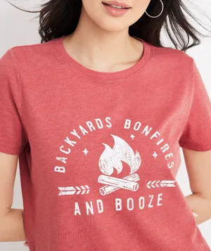 Maurices Backyards Bonfires and Booze Graphic Tee Red Short Sleeve thumbnail 1