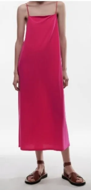 Zara Women’s Bright Pink Midi Fitted Dress Sz‎ M thumbnail 1