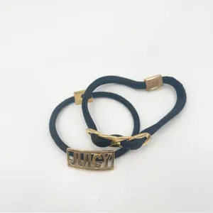 JUICY COUTURE Hair Ties Set of 2 Y2K 2000s Gold Black Logo Elastic Bands *FLAWS thumbnail 2