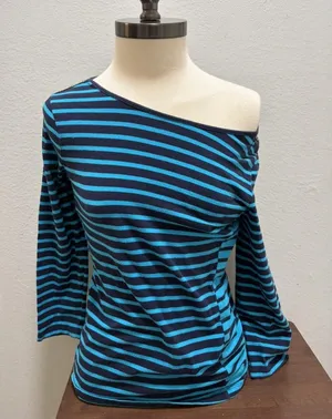 Y2K Striped Black And Blue Off The Shoulder Top Sz S thumbnail 1