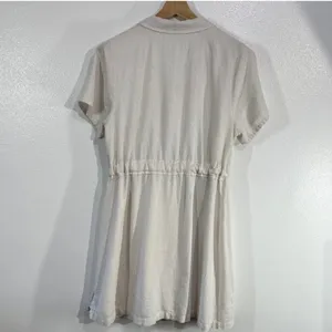 ModCloth Linen Blend Shirt Dress 1X Coastal Soft‎ Girl Minimalist Beige Pockets thumbnail 3