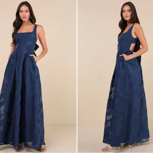 LULU's Prom Wedding Bridesmaid Floral Boho Flowy Sexy Tie-Back Maxi Dress thumbnail 3