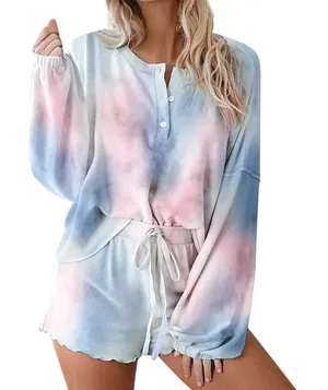 Pink & Blue Tie-Dye LS Pajama/Lounge Shirt thumbnail 1