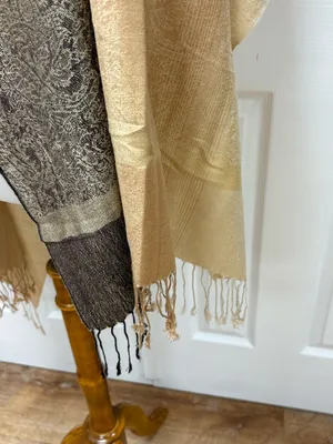 Gold and Black Paisley Pashmina Shawl With Fringes - 71" x 28"‎ - NEW In Bag. thumbnail 4