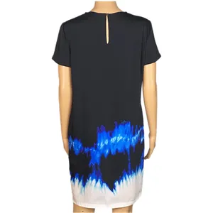 VINCE black, blue & white tie dye watercolor shift dress w/POCKETS. Size 4 FLAW thumbnail 7
