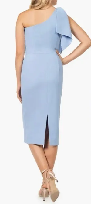 NWOT Dress The Population TIFFANY One Shoulder MIDI Dress Sky blue sz M thumbnail 1