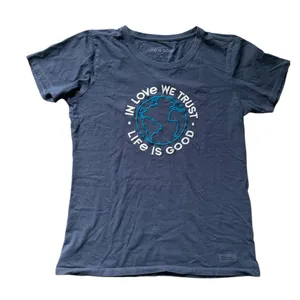 Life is Good Blue Crusher Tee with Embroidered Earth Design thumbnail 1