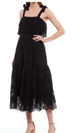 NWT Antonio Melani Black Eyelet Midi Dress 6 thumbnail 1