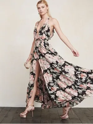 Reformation • Arianna Dress maxi wrap gown De Marie dark floral thumbnail 4
