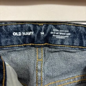 Old Navy Extra High-Rise Sky-Hi Wide Leg Jeans Dark Wash Blue Stretch‎ Size 14 thumbnail 6
