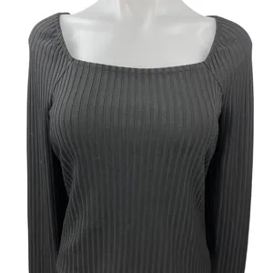 NEW Madewell Ottoman Black Ribbed Knit Square Neck Sweater Top Size XL thumbnail 10