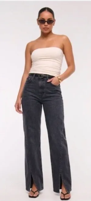 Abercrombie &‎ Fitch 90s Relaxed High Rise Jeans Black Slit Hem 27 / 4 thumbnail 1