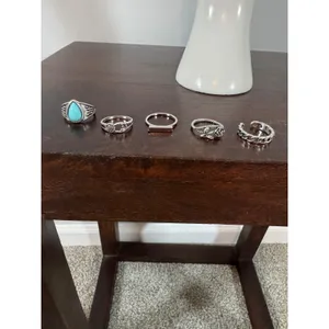 Silver Tone Jewelry Lot 5 Rings Sz 7 1 Pair Boho Drop Earrings Sun Moon thumbnail 4