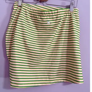 Hurley Striped Ribbed Ruched‎ Mini Skirt Yellow Green Pink Size M thumbnail 2