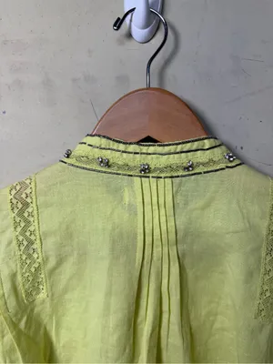 New Pilcro Anthropologie Nayeli Beaded Buttondown Top Chartreuse Size Large thumbnail 6