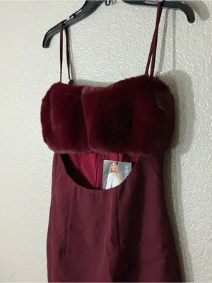 Naked Wardrobe Burgundy Faux Fur Trim Mini Dress Sexy Date Night Club Prom Small thumbnail 4