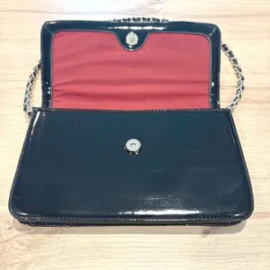 Anne Klein Black Patent Leather Evening Clutch Bag Handbag with Slip‎ Pocket thumbnail 11