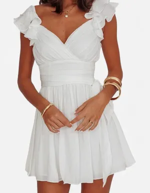 Selfie Leslie Whimsy Ruffle baby doll Dress– White bridal graduation XS thumbnail 1