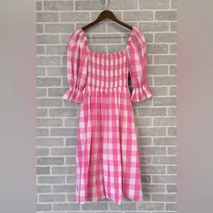 Aura Pink Gingham Puff Sleeve Midi‎ Dress Women’s Size Small thumbnail 2