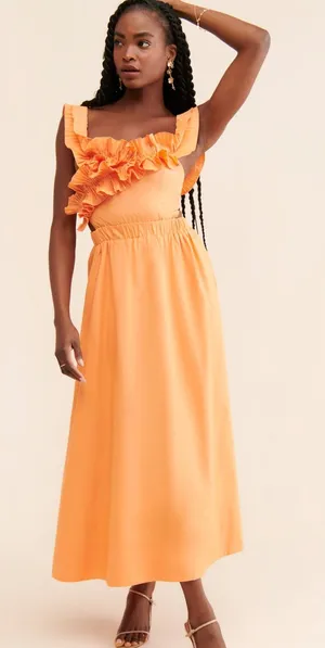 Sovere Ruffled Rapture Maxi Dress One-Shoulder Orange Maxi Dress thumbnail 1