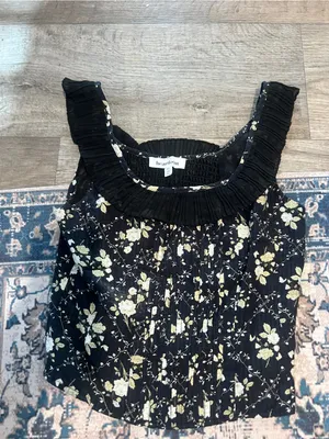 Heartloom Black Floral Pleated Square-Neck Tank Top thumbnail 3