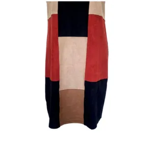 Spense Faux‎ Suede Patchwork Shift Dress Orange Black Tan Brown Retro Size 12 thumbnail 3