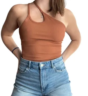 Abercrombie One Shoulder Cutout Bodysuit Small Brown Ribbed Night Out Y2K Fall thumbnail 1