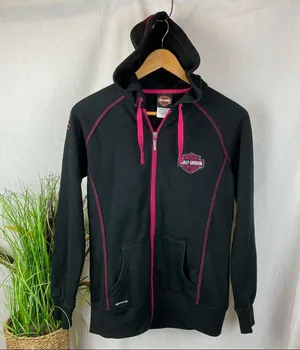 Harley Davidson Marion IL Black & Pink Zip Up Hoodie Jacket M thumbnail 1