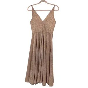 Dress The Population‎ Delilah Rose Gold Metallic Fit Flare Midi Dress S Glam thumbnail 2