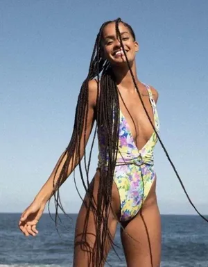 💕FOR LOVE AND LEMONS Daffodil One-Piece Swimsuit Sunny Neon Floral Print S NWT thumbnail 7