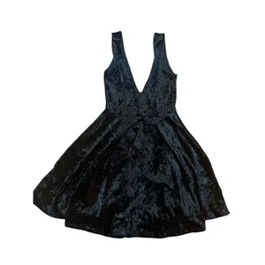 Lulus This Night Black Velvet Backless Skater‎ Dress Sz S thumbnail 9