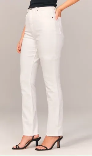 Abercrombie & Fitch High-Rise Straight Leg Jeans in White thumbnail 1