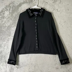 Vintage Black Silk Wool Embroidered Floral Cardigan Preppy 90s Cottage Goth XL thumbnail 1