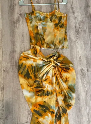orange tie dye corset and midi skirt set thumbnail 1