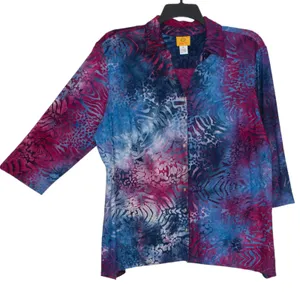 3/4 Sleeve Button Top Animal Print Textured Abstract Art To Wear Colorful XL thumbnail 2